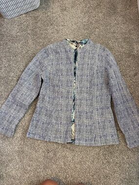 Navy and white Striped Reversible Lightweight , jacket with cuffs- XS-